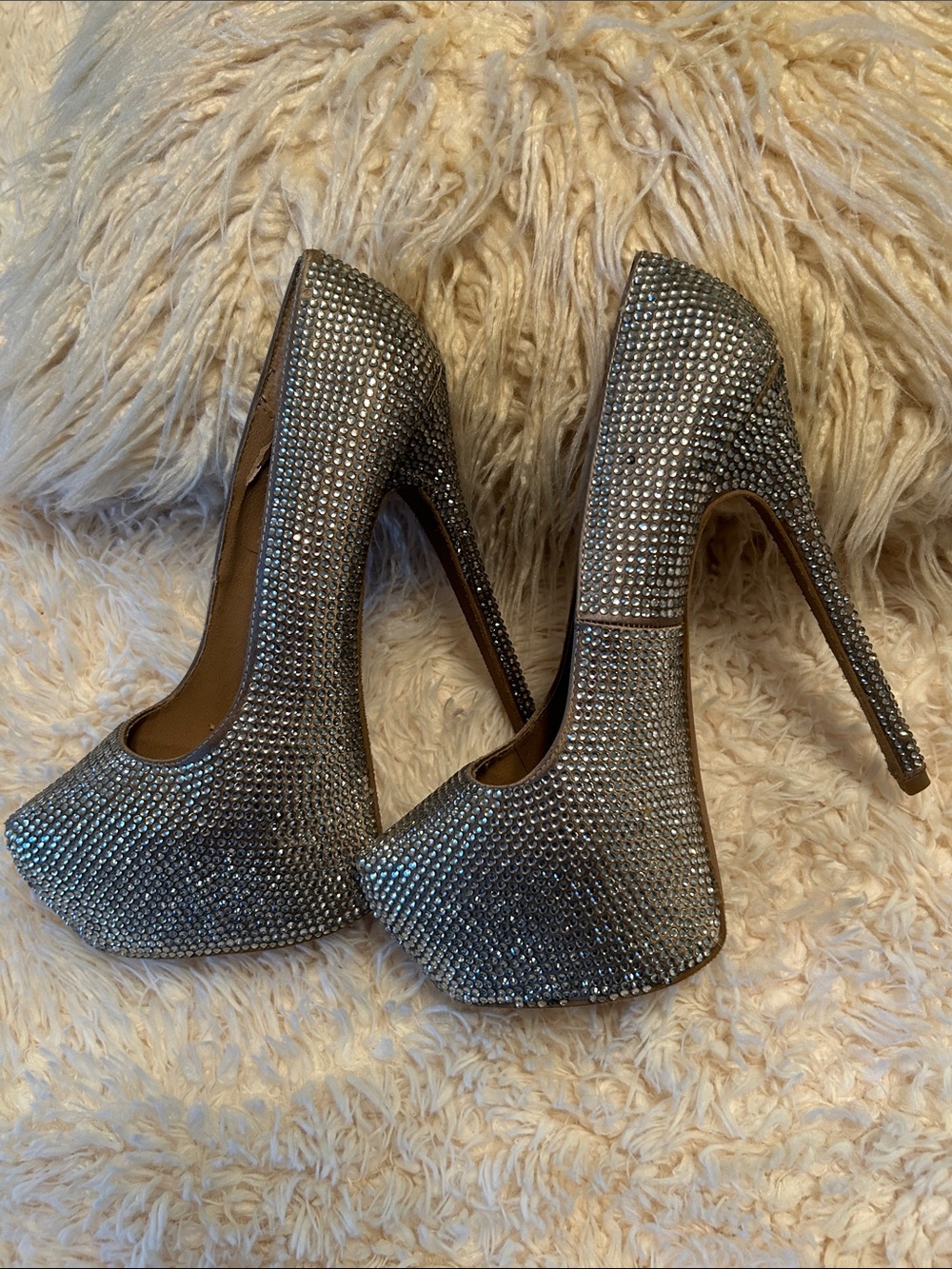 Steve Madden Silver Rhinestone Platform Heels - Picture 9 of 11